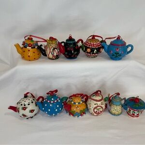 LOT OF 11 ASSORTED VINTAGE MARY ENGELBREIT MINI TEAPOT CHRISTMAS TREE ORNAMENTS